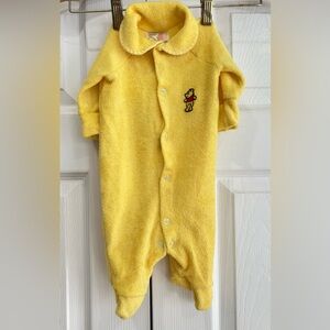 Vintage Disney Pooh Terry Yellow Footed Sleeper  Snap Button Baby Clothes NB